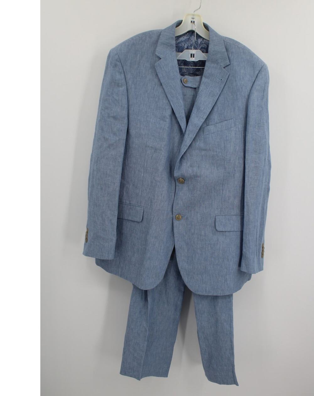 Jos A Bank Suit Mens 45L 40x32.5 Blue Linen 2 Piece Bespoke Custom